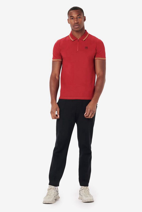 Fila Bucci Fold Zipper Men's Polo Shirts - Red,NZ 41-3561